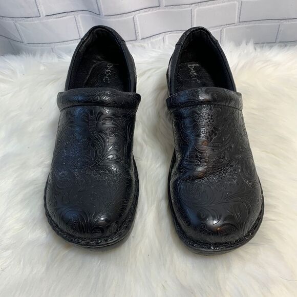 Born BOC Peggy Black Tooled Leather Clogs Size 11 - Picture 2 of 7